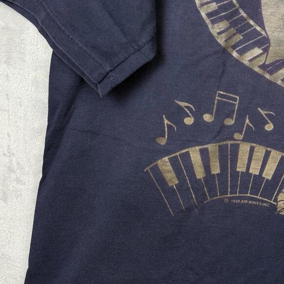 Vintage Air Waves Gold Metallic Rose Music T-Shirt XL Jerzees 385 Scotland Made - Picture 3 of 9